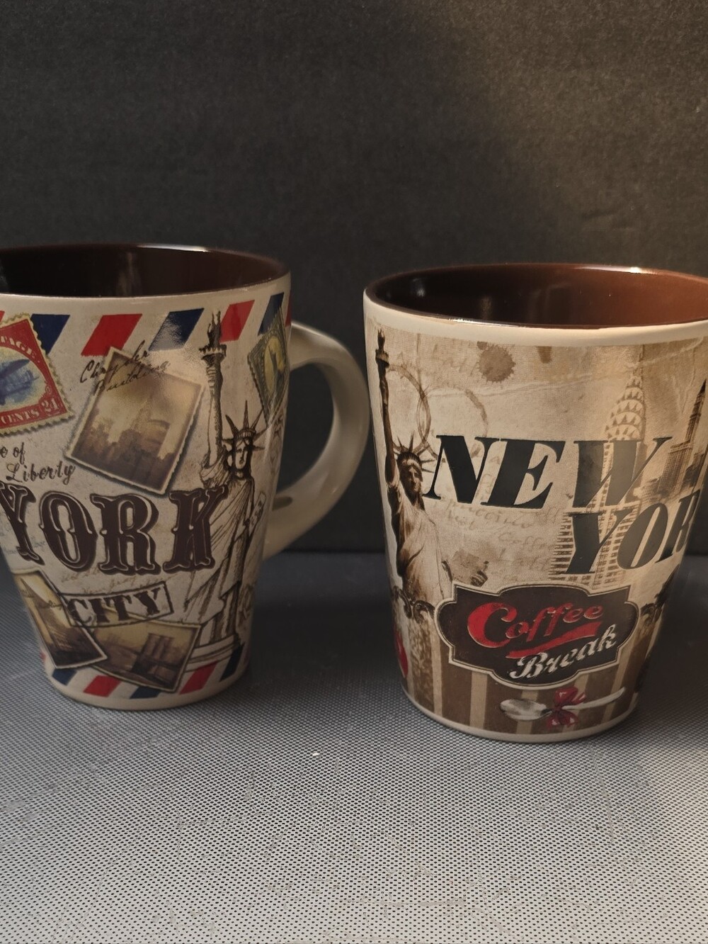 Kitchen Chic Set Of 2 New York VintageTravel Postcard Coffee Break Ceramic Mugs